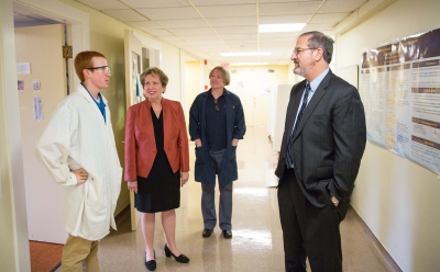 Hillman Scholar Rob Knoerl, Dean Kathleen Potempa, Associate Dean Janean Holden and President Schlissel