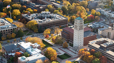 Aerial photo of The University of Michigan central campus