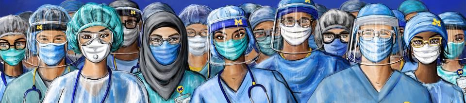 Nurses with protective gowns and masks